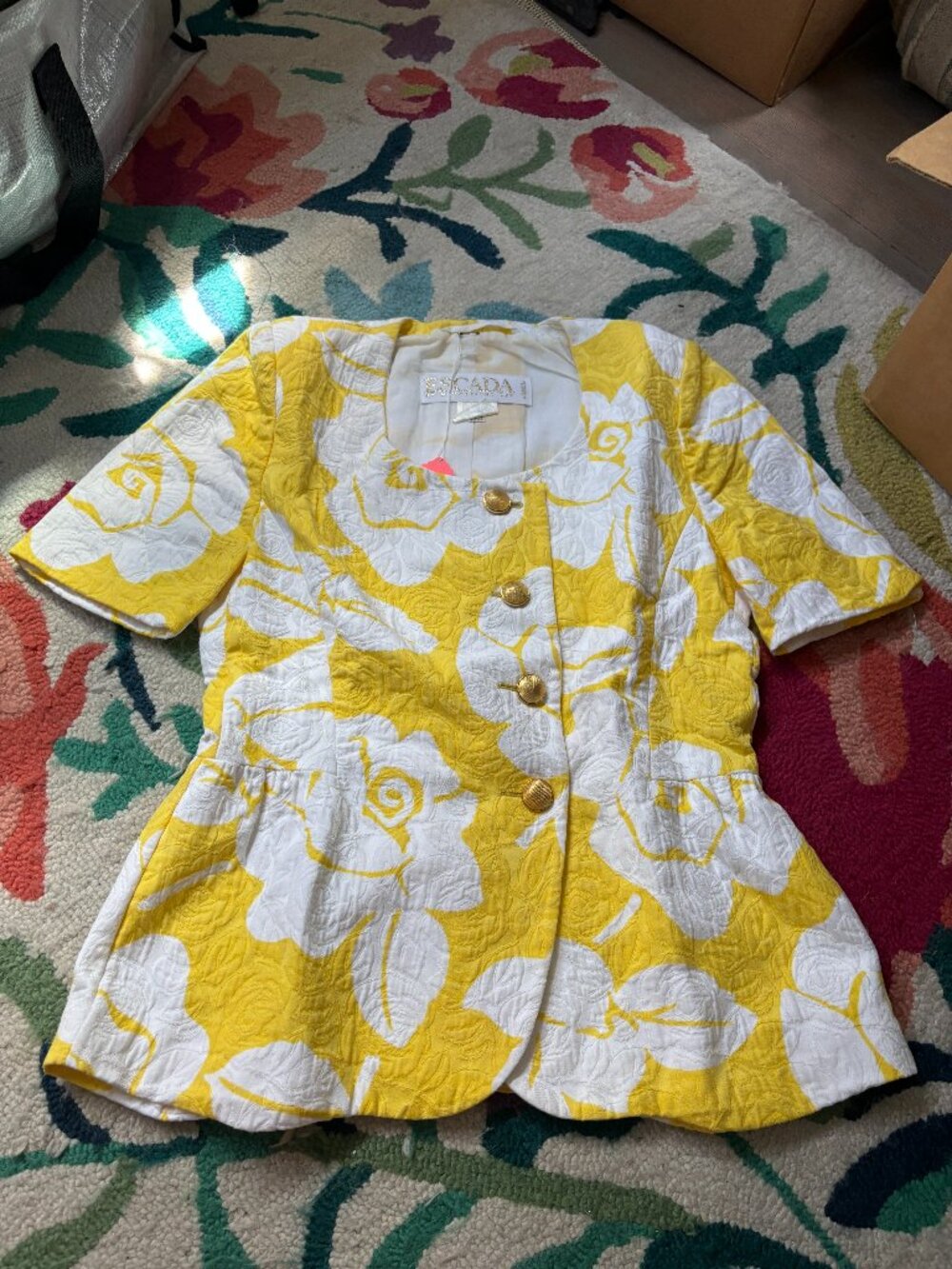 Escada Yellow/White Skirt Suit Easter - Size 38